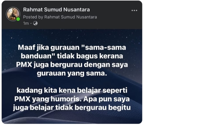 PU Rahmat Akui Khilaf, Mohon Maaf Gurau ‘Sama-Sama Banduan’
