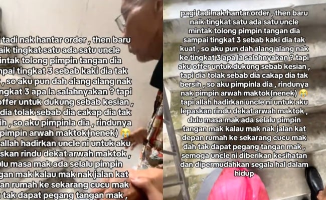 [VIDEO] Penghantar Makanan Pimpin Warga Emas Naik Tangga Sampai Tingkat 3 – ‘Selepas Tolong Dia, Order Masuk Tak Putus’