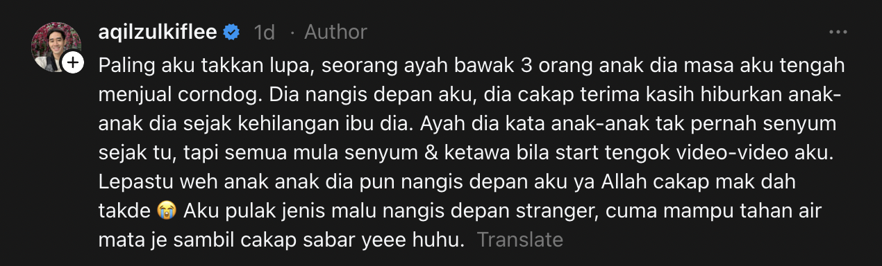 Aqil Zulkiflee Terharu Video Jadi Pembawa Senyuman Buat Kanak-Kanak Kematian Orang Tersayang – ‘Salah Satu Sebab Kenapa Aku Takkan Berhenti’