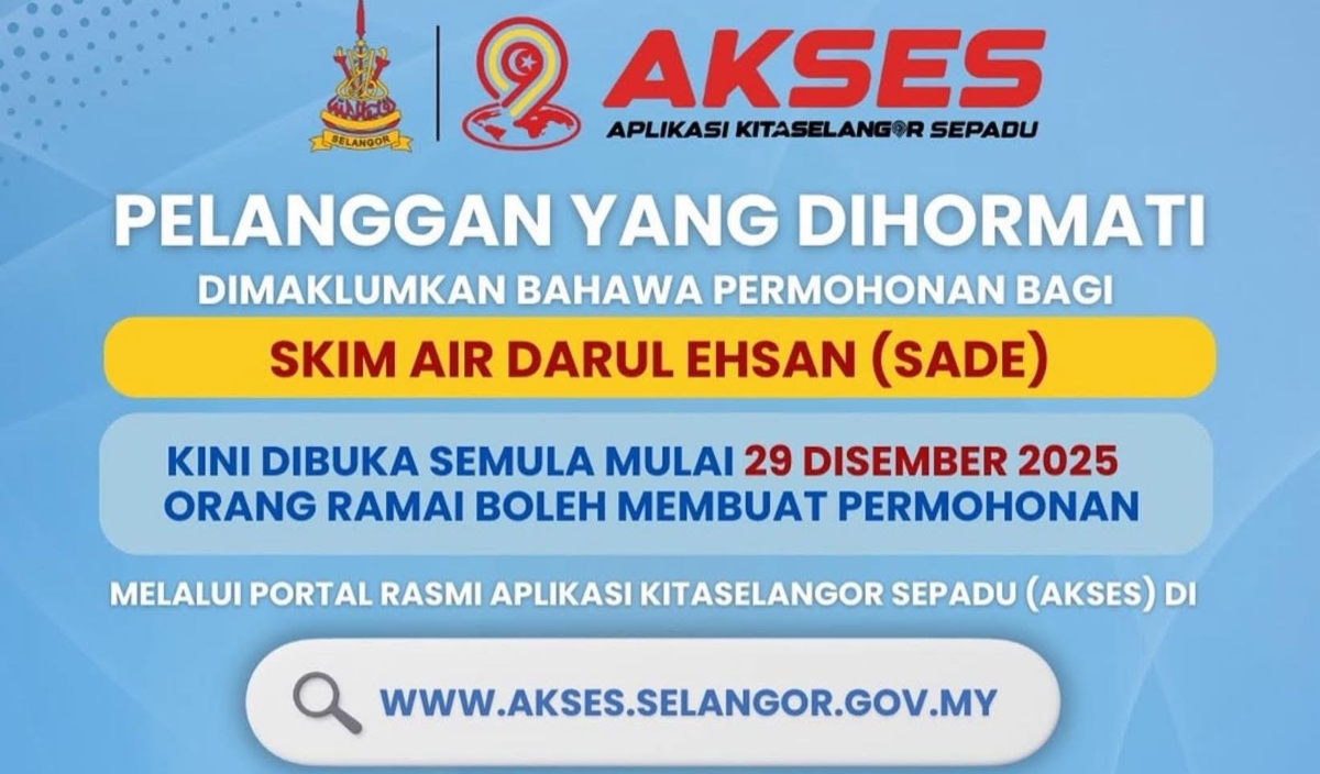 Permohonan Skim Air Darul Ehsan (SADE) Kini Dibuka